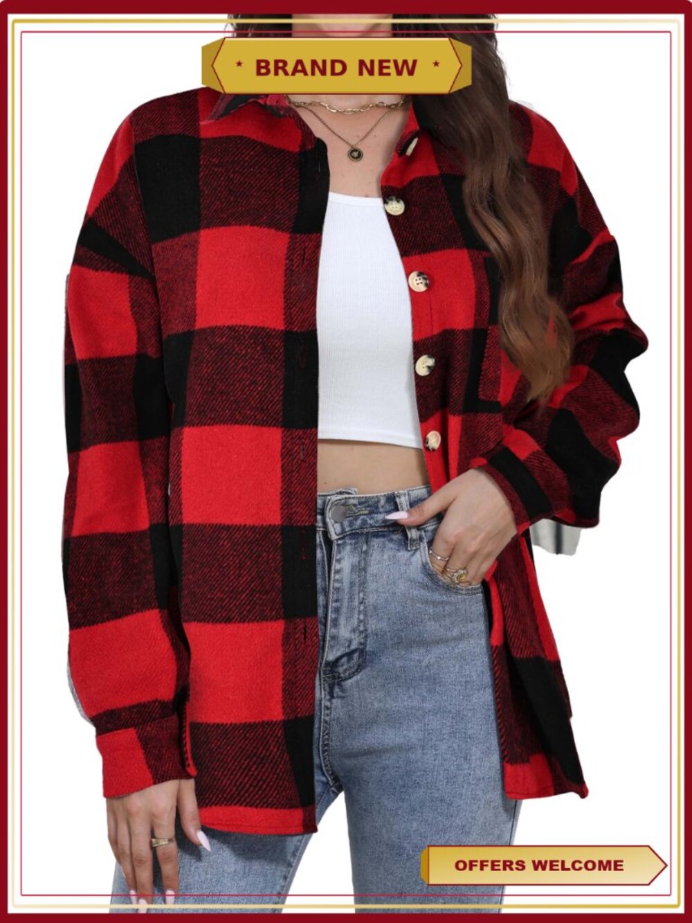 Plaid Flannel Shacket Jacket Button Down Boyfriend Shirt